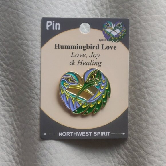 'Hummingbird Love' Pin Indigenous Design by Angel Kimble, Coast Salish - Picture 1 of 3